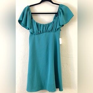 Altar’d State Mini Dress Medium Teal Blue Ruffle Sleeve Spring Festival